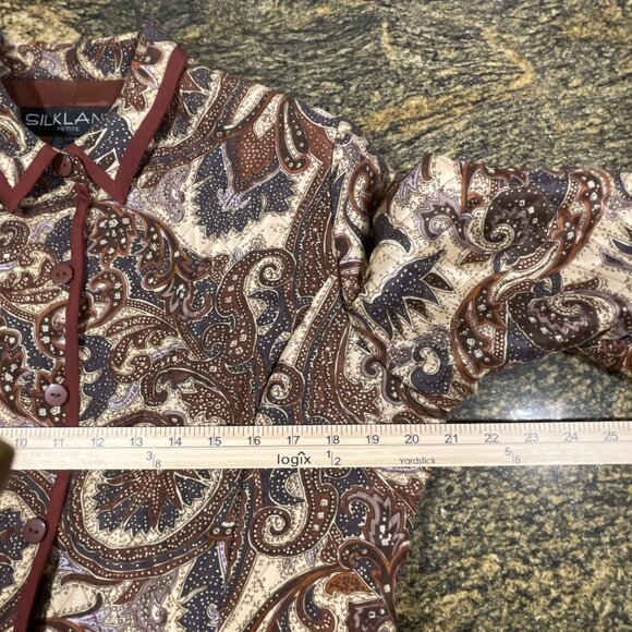 Silk‎ Land  Women Sz PL JacketCreamy/Brown  Floral Paisley Pleated Quilt Lined - Picture 11 of 15